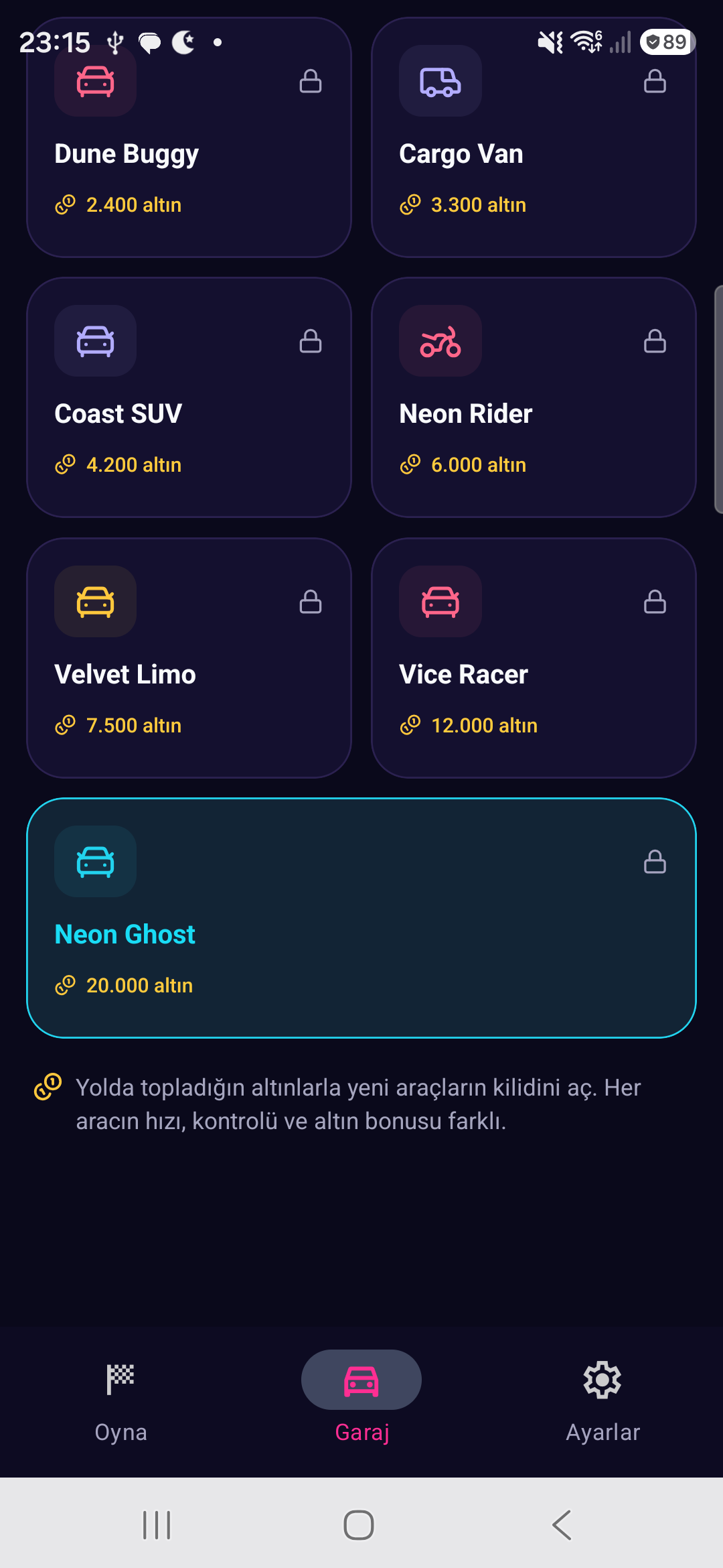 Garajdaki araç koleksiyonu ve altınla açılan araçlar